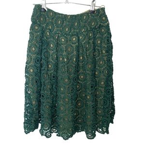 Anthropologie Moulinette Soeurs Size 0 Green Floral Crochet Skirt